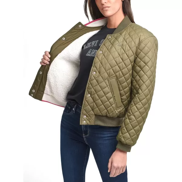 imageLevis Womens Diamond Quilted Bomber Jacket Regular ampamp Plus SizeArmy Green Sherpa Lined