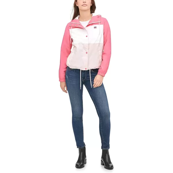 imageLevis Womens Retro Hooded Rain Windbreaker Jacket Standard ampamp Plus SizesPink Colorblock