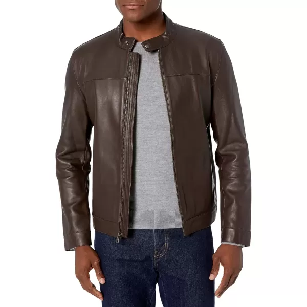 imageCole Haan Mens Bonded Leather Moto JacketDark Brown