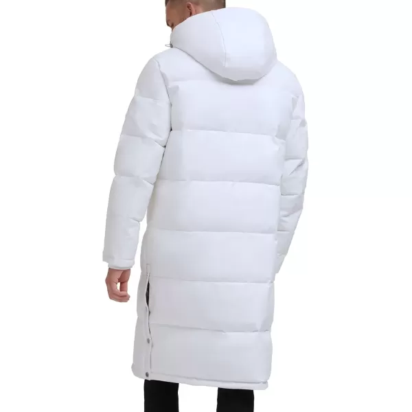 imageDKNY Mens Faux Leather Long Quilted Fashion CoatWhite