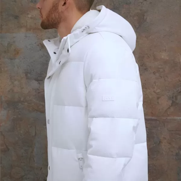 imageDKNY Mens Faux Leather Long Quilted Fashion CoatWhite