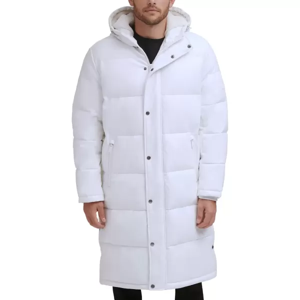 imageDKNY Mens Faux Leather Long Quilted Fashion CoatWhite