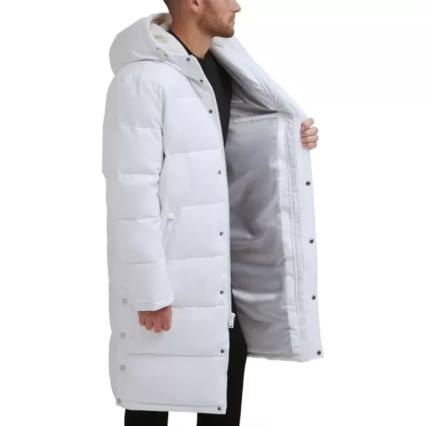 imageDKNY Mens Faux Leather Long Quilted Fashion CoatWhite