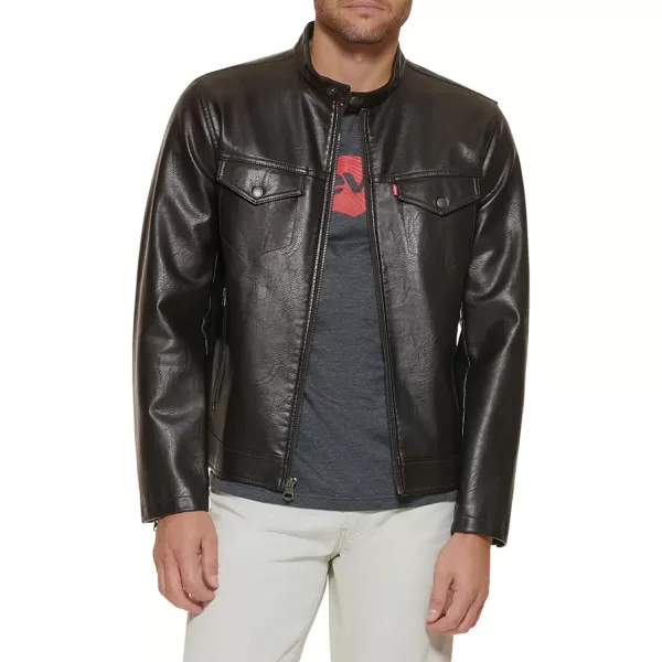 imageLevis Mens Faux Leather Racer JacketDark Brown