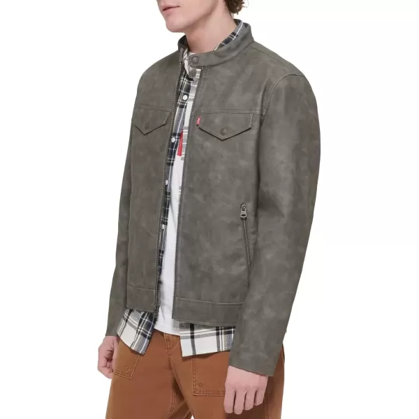 imageLevis Mens Faux Leather Racer JacketLight Grey Nubuck