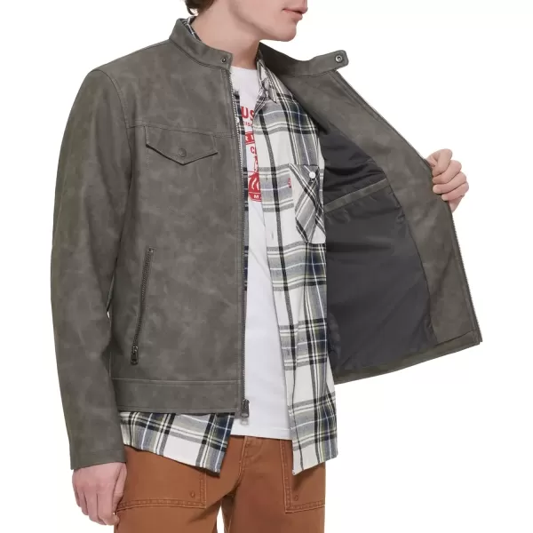 imageLevis Mens Faux Leather Racer JacketLight Grey Nubuck