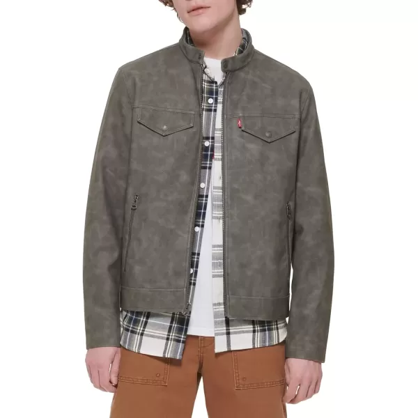 imageLevis Mens Faux Leather Racer JacketLight Grey Nubuck