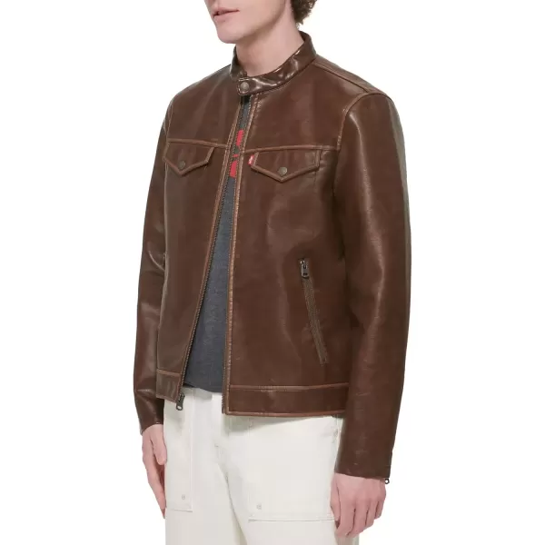 imageLevis Mens Faux Leather Racer JacketSaddle