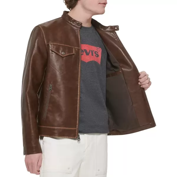 imageLevis Mens Faux Leather Racer JacketSaddle