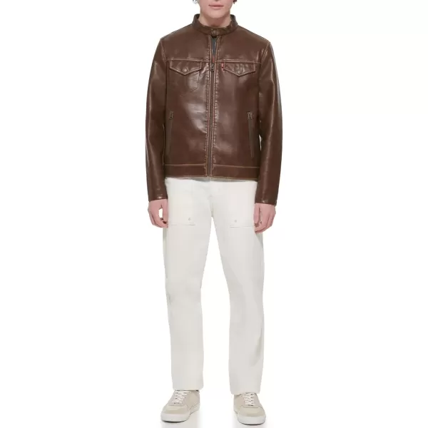 imageLevis Mens Faux Leather Racer JacketSaddle