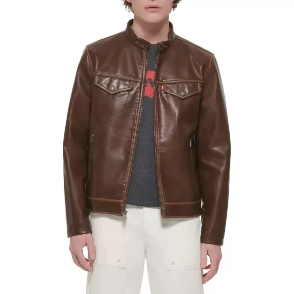 imageLevis Mens Faux Leather Racer JacketSaddle