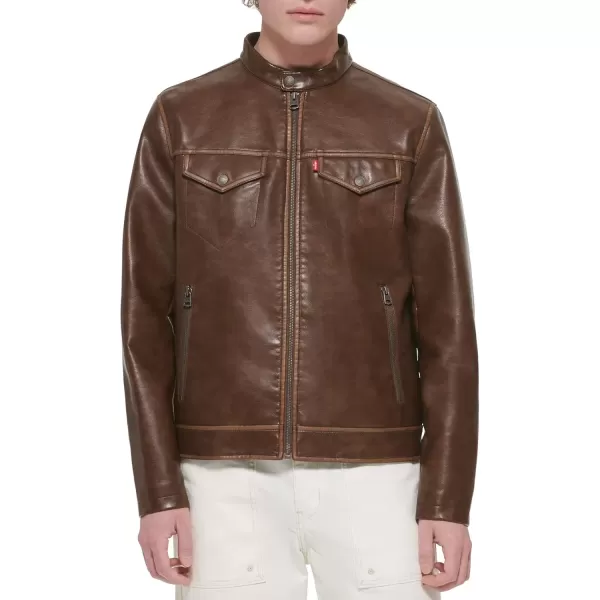 imageLevis Mens Faux Leather Racer JacketSaddle