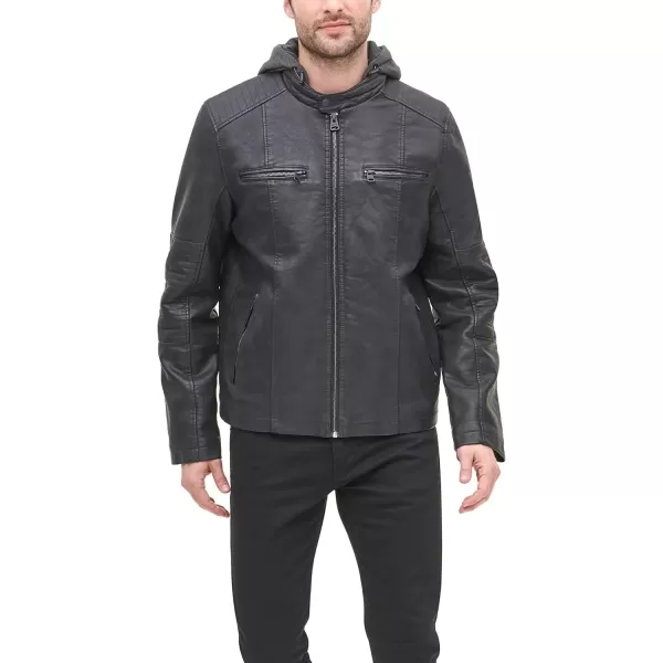 imageLevis mens Faux Leather Racer JacketBlack Buffed Cow Hooded