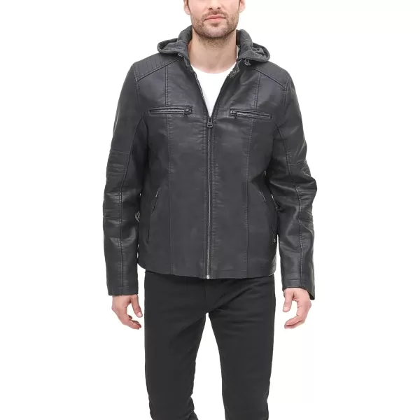 imageLevis mens Faux Leather Racer JacketBlack Buffed Cow Hooded