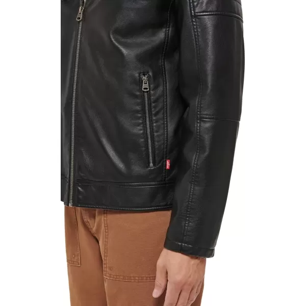 imageLevis mens Faux Leather Racer JacketBlack Smooth Lamb Modern Hooded