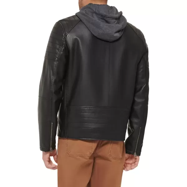 imageLevis mens Faux Leather Racer JacketBlack Smooth Lamb Modern Hooded