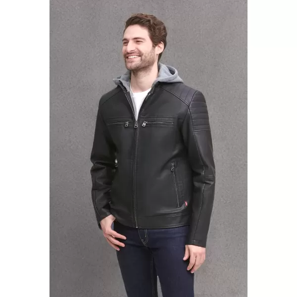 imageLevis mens Faux Leather Racer JacketBlack Smooth Lamb Modern Hooded