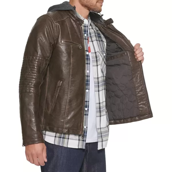 imageLevis mens Faux Leather Racer JacketDeep Brown Cow Hooded