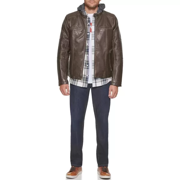 imageLevis mens Faux Leather Racer JacketDeep Brown Cow Hooded