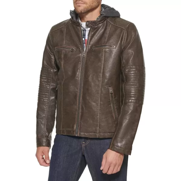 imageLevis mens Faux Leather Racer JacketDeep Brown Cow Hooded