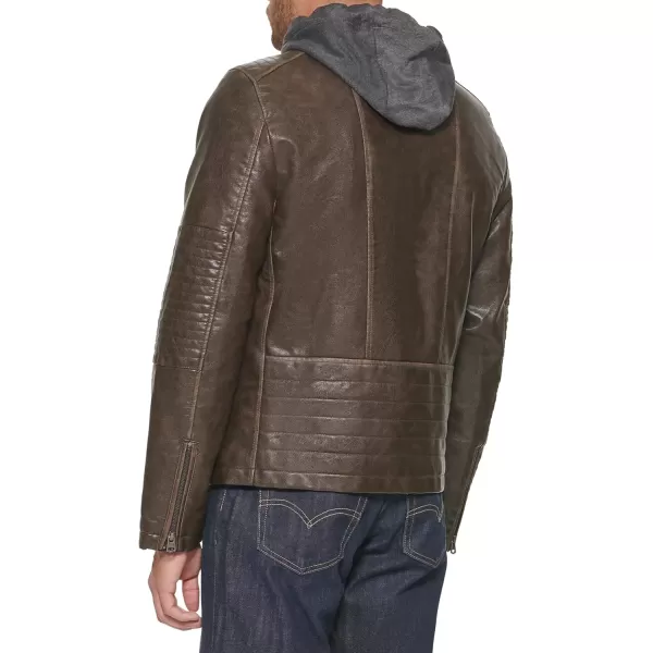 imageLevis mens Faux Leather Racer JacketDeep Brown Cow Hooded