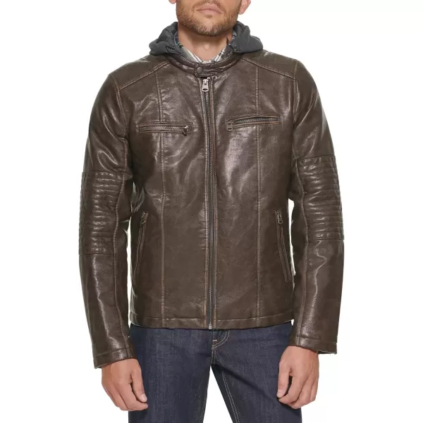 imageLevis mens Faux Leather Racer JacketDeep Brown Cow Hooded