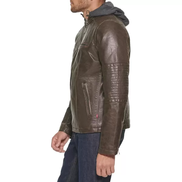 imageLevis mens Faux Leather Racer JacketDeep Brown Cow Hooded