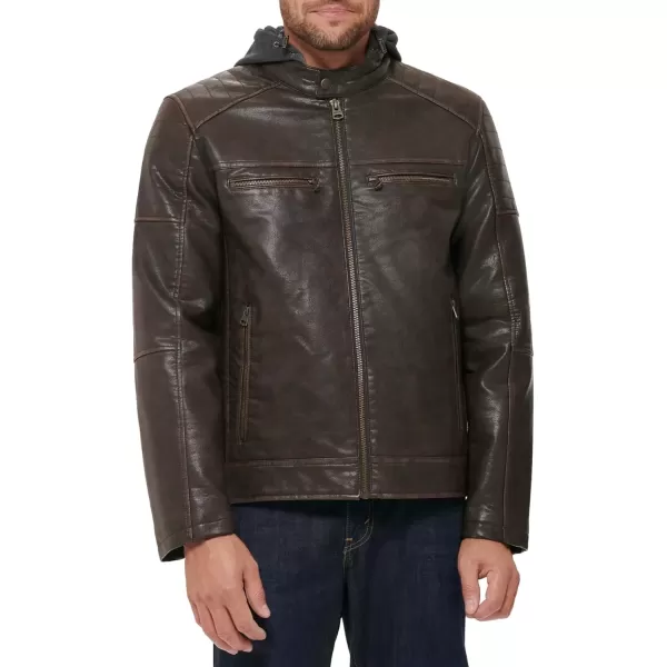 imageLevis mens Faux Leather Racer JacketDeep Brown Modern Hooded