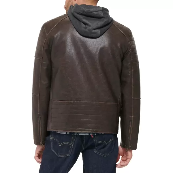 imageLevis mens Faux Leather Racer JacketDeep Brown Modern Hooded