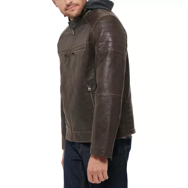 imageLevis mens Faux Leather Racer JacketDeep Brown Modern Hooded