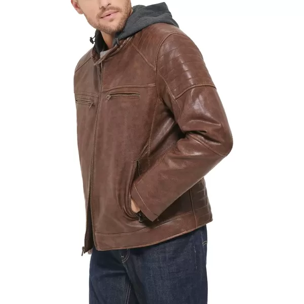 imageLevis mens Faux Leather Racer JacketSaddle Modern Hooded