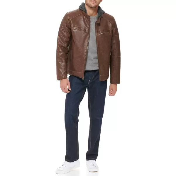 imageLevis mens Faux Leather Racer JacketSaddle Modern Hooded