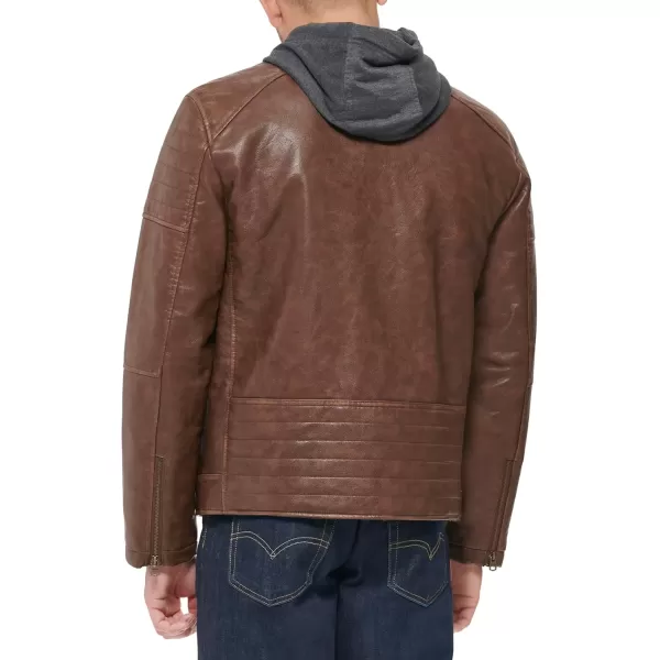 imageLevis mens Faux Leather Racer JacketSaddle Modern Hooded