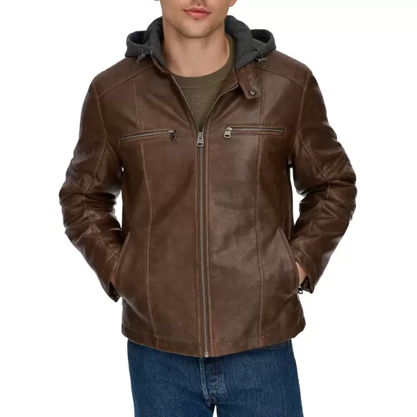 imageLevis mens Faux Leather Racer JacketSaddle Two Tone Hooded