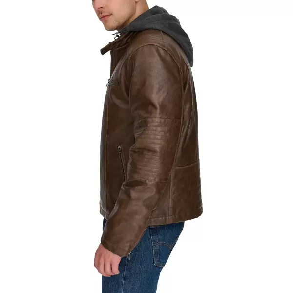 imageLevis mens Faux Leather Racer JacketSaddle Two Tone Hooded