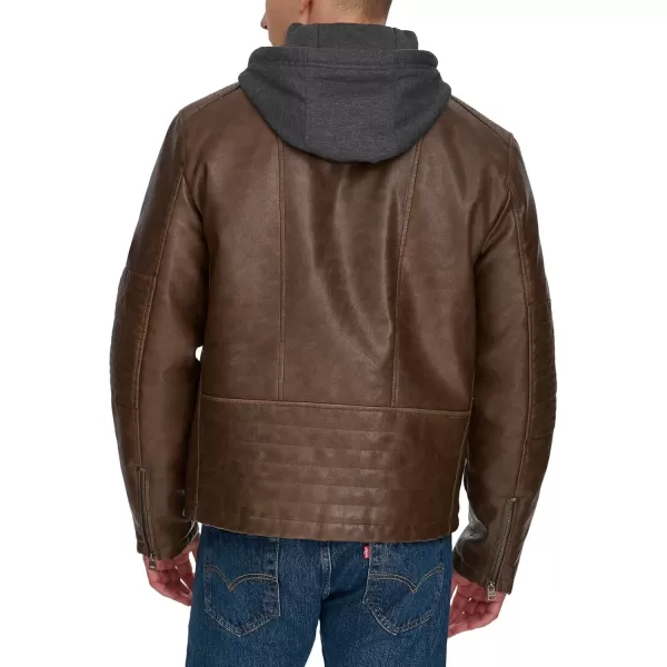 imageLevis mens Faux Leather Racer JacketSaddle Two Tone Hooded