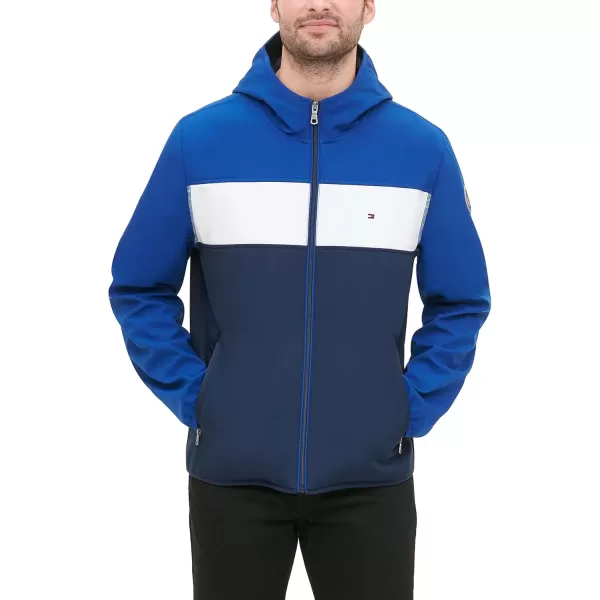 imageTommy Hilfiger Mens Hooded Performance Soft Shell JacketBlueWhite Color Block