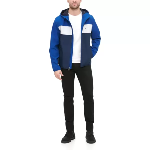 imageTommy Hilfiger Mens Hooded Performance Soft Shell JacketBlueWhite Color Block