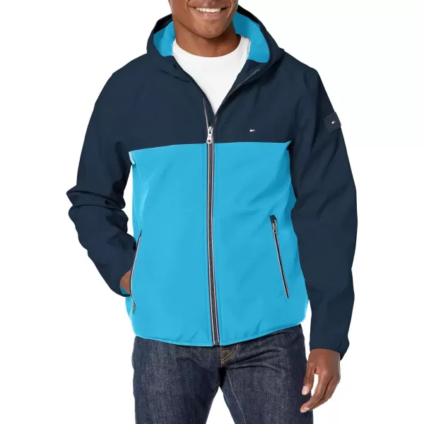 imageTommy Hilfiger Mens Hooded Performance Soft Shell JacketNavyBlue Color Block