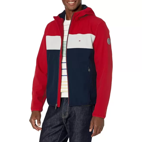 imageTommy Hilfiger Mens Hooded Performance Soft Shell JacketRedIceNavy Color Block