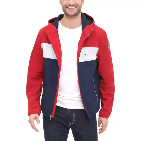 imageTommy Hilfiger Mens Hooded Performance Soft Shell JacketRedWhiteNavy