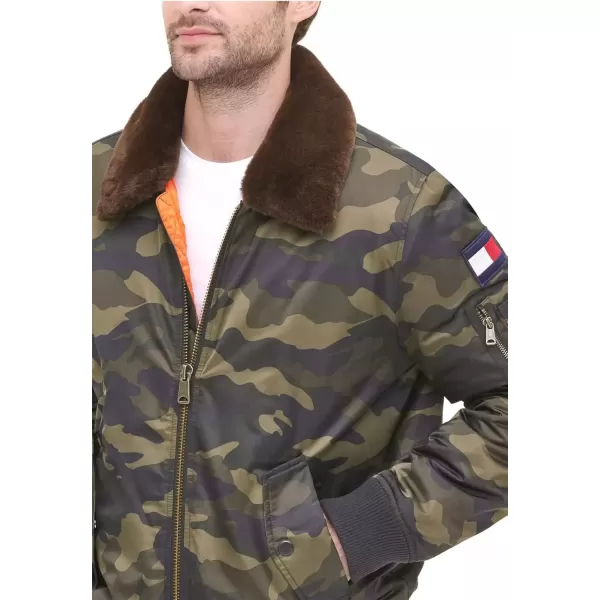 imageTommy Hilfiger Mens Tommy Hilfiger Mens Laydown Removable Pile Collar Officer JacketCamo W Flag Patch