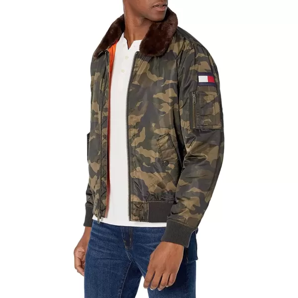 imageTommy Hilfiger Mens Tommy Hilfiger Mens Laydown Removable Pile Collar Officer JacketCamo W Flag Patch