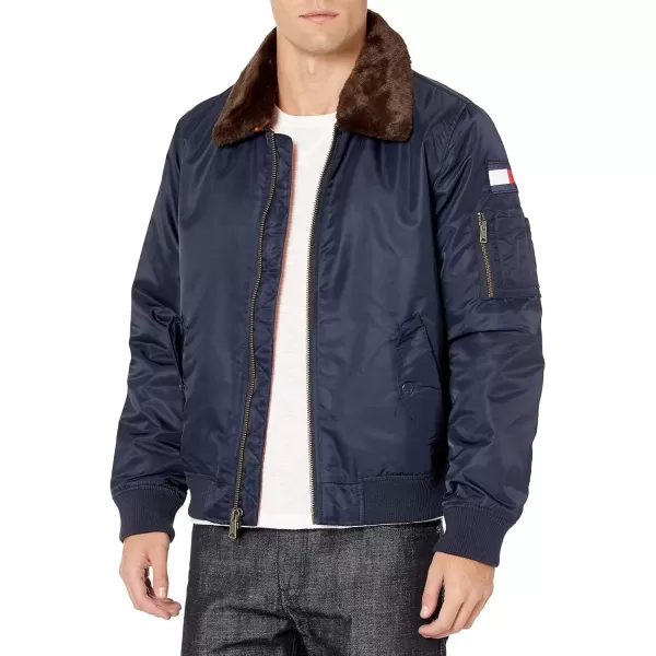 imageTommy Hilfiger Mens Tommy Hilfiger Mens Laydown Removable Pile Collar Officer JacketNavy W Flag Patch