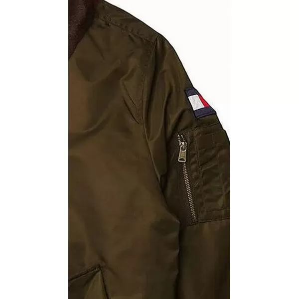 imageTommy Hilfiger Mens Tommy Hilfiger Mens Laydown Removable Pile Collar Officer JacketOlive W Flag Patch