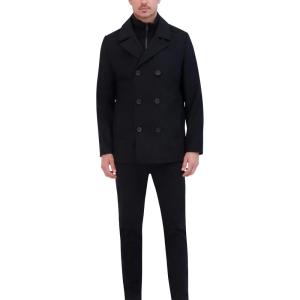 imageKenneth Cole Mens Double Breasted Bib PeacoatPea Coat Black