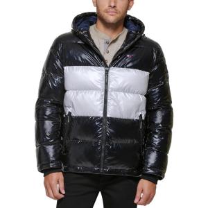 imageTommy Hilfiger Mens Hooded Puffer Jacket Standard and Big ampamp TallBlackWhite Pearlized