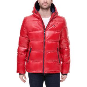 imageTommy Hilfiger Mens Hooded Puffer Jacket Standard and Big ampamp TallNew Pearlized Red