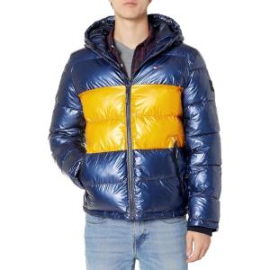 imageTommy Hilfiger Mens Hooded Puffer Jacket Standard and Big ampamp TallPearlized NavyYellow