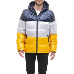 imageTommy Hilfiger Mens Hooded Puffer Jacket Standard and Big ampamp TallPearlized YellowNavy